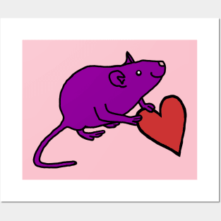 Purple Rat Holds Your Love Heart on Valentines Day Posters and Art